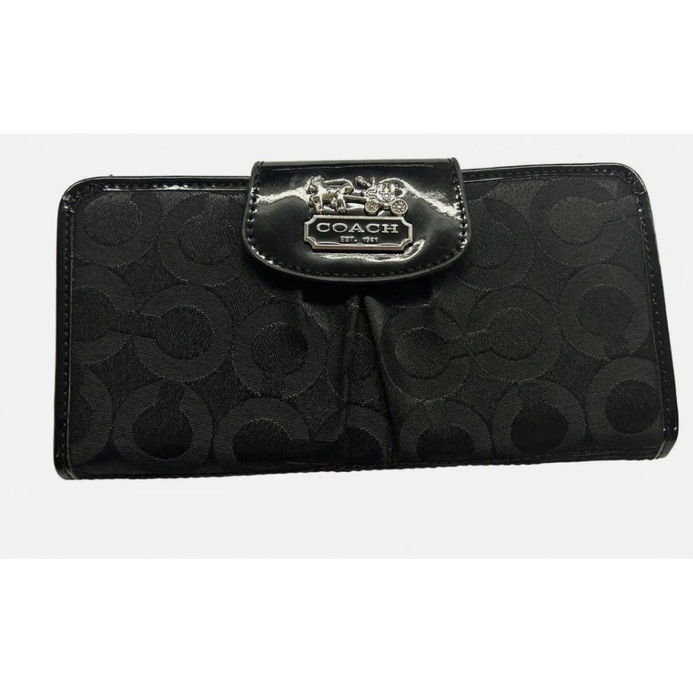 Coach Madison‎ Op Art Logo Black Canvas Slim Wallet 41985 Pink Leather Lined